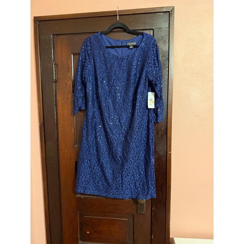 Jessica Howard Womens 16W Navy Blue Sequin Lace Sheath Dress JH9W5459 NWT - Picture 2 of 5